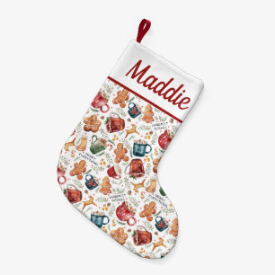 Calcetín Navideño Pequeño Cacao Caliente Gingerbread Cookies Navidades Rústi