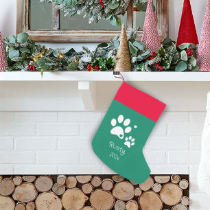 Calcetín Navideño Pequeño Cachorro de perro Mascota Navidades Moderno rojo y