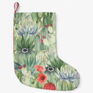 Calcetín Navideño Pequeño Cacti, suculentos: acuarela floral.