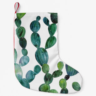 Calcetín Navideño Pequeño Cactus Craze: Tendencia de las acuarelas tropicale