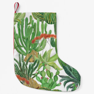 Calcetín Navideño Pequeño Cactus de acuarela: pintura de patrones sin foco