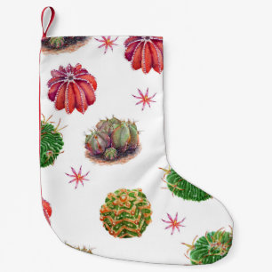 Calcetín Navideño Pequeño Cactus Floral: fondo acuarela