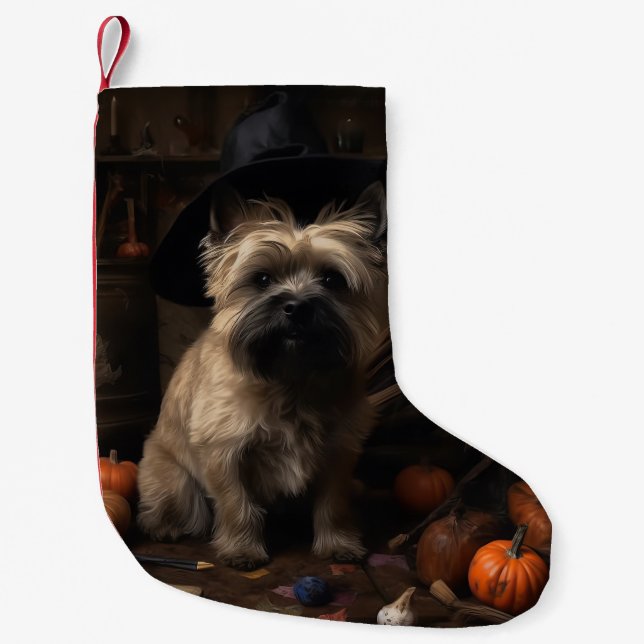 Calcetín Navideño Pequeño Cairn Terrier arroja calabazas de Halloween Scary (Anverso)