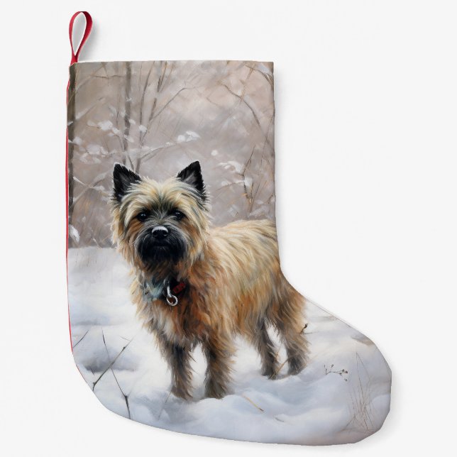 Calcetín Navideño Pequeño Cairn Terrier deja que nieve Navidades (Anverso)