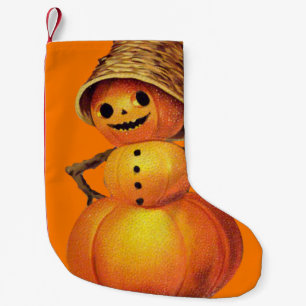 Calcetín Navideño Pequeño Calabaza de Jack O Lantern sonriente naranja Muñec