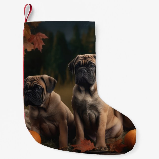 Calcetín Navideño Pequeño Calabaza deslumbrante de bullmastiff Puppy otoño (Anverso)