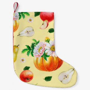 Calcetín Navideño Pequeño calabaza naranja, crisantemo, peras, manzanas roja