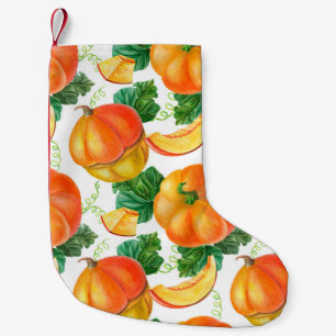Calcetín Navideño Pequeño Calabaza naranja sobre fondo blanco. Patata sin fo