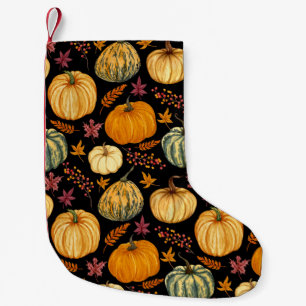 Calcetín Navideño Pequeño Calabazas acuarelas: Patrón sin foco de otoño.