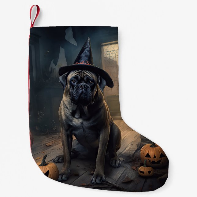 Calcetín Navideño Pequeño Calabazas de bullmastiff asustan a Halloween (Anverso)