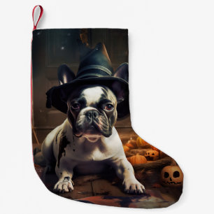 Calcetín Navideño Pequeño Calabazas de Halloween de Bulldog Francés Espeluzn