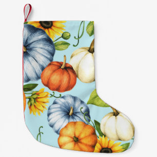 Calcetín Navideño Pequeño Calabazas, girasoles, ilustracion acuarela