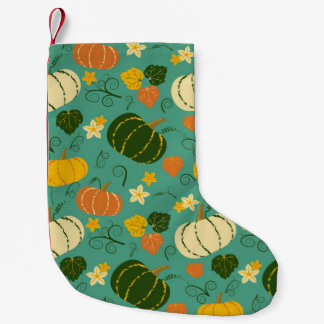 Calcetín Navideño Pequeño Calabazas, hojas: patrón vegetal otoñal