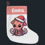 Calcetín Navideño Pequeño calamar colosal Merry Christmas Winter Animales<br><div class="desc">El calamar colosal para Navidades con luces de hadas. Animales divertidos con luces y gorras de amigos para las vacaciones. calamares colosales son animales dulces y perfectos para Navidades. Perfecto para sus hijos en la temporada de navidades.</div>