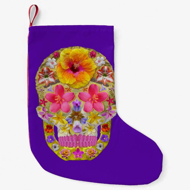 Calcetín Navideño Pequeño Calavera de flores 4 - Tropical (Anverso)