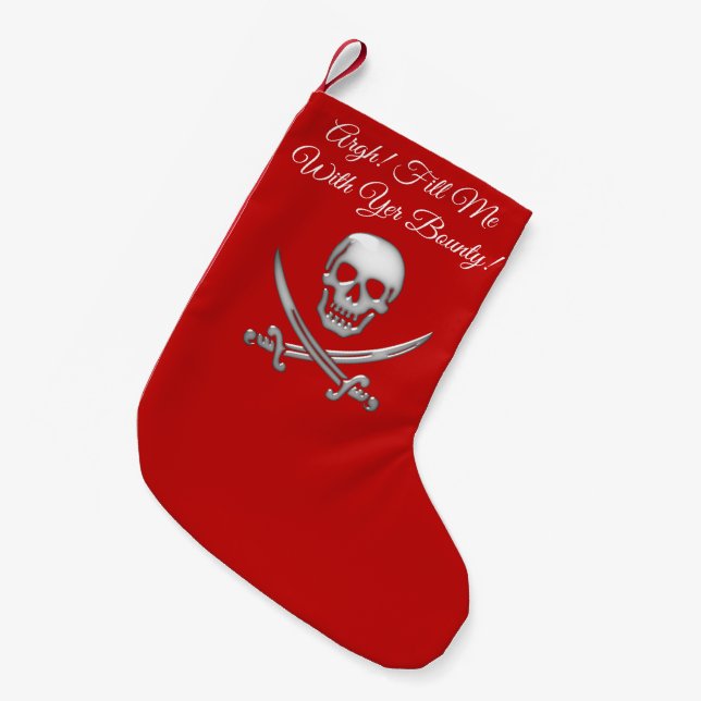 Calcetín Navideño Pequeño Calavera pirata y espadas (Frente (Colgado))