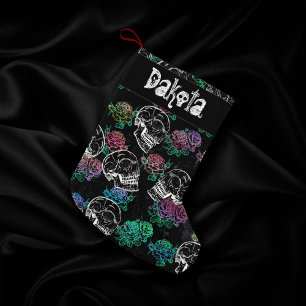 Calcetín Navideño Pequeño Calaveras y Rosas oscuros   Funky Glam Ombre Perso