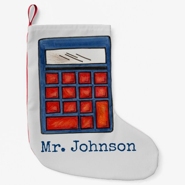Calcetín Navideño Pequeño Calculadora Math Class Profesora School (Anverso)