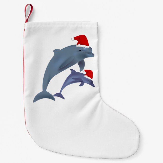 Calcetín Navideño Pequeño caldo de delfines santa (Anverso)