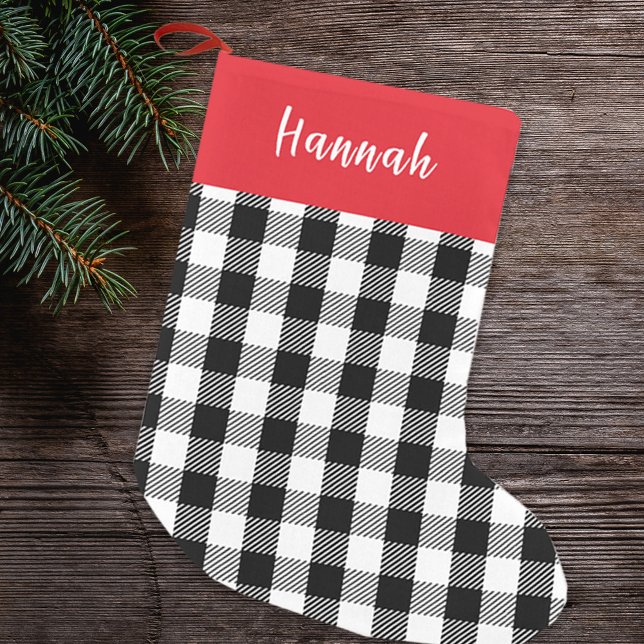 Calcetín Navideño Pequeño Caligrafía Rústica Cuta Comprobación Búfalo Rojo S (Christmas red and black buffalo check pattern stocking.
)