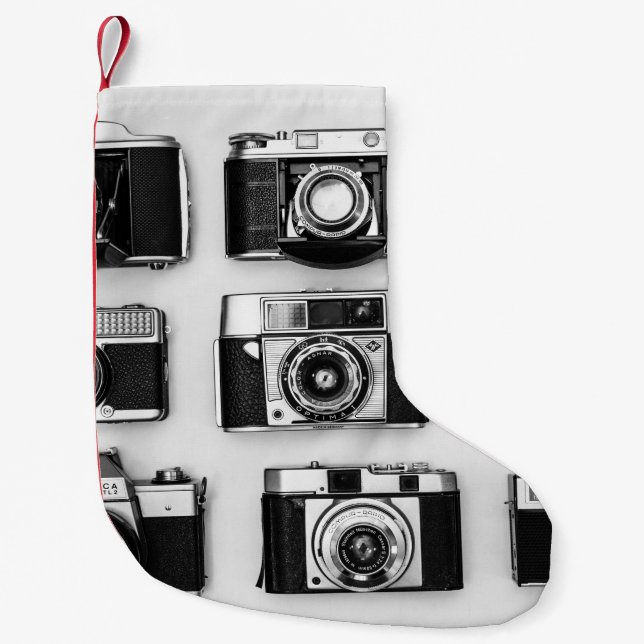 Calcetín Navideño Pequeño Cámaras blancos y negros (Anverso)