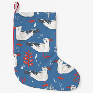 Calcetín Navideño Pequeño Caminata de gaviotas: patrón vintage sin costura.