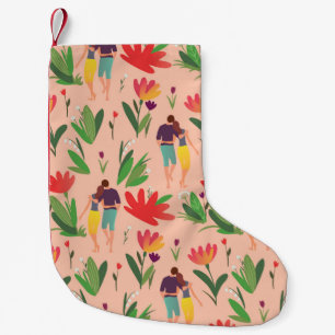 Calcetín Navideño Pequeño caminatas de pareja enamoradas entre flores
