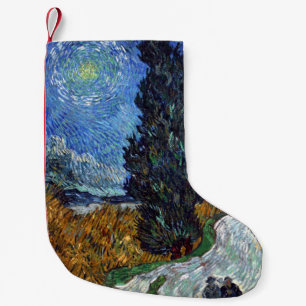 Calcetín Navideño Pequeño Camino con cipreses Impresionismo de Van Gogh