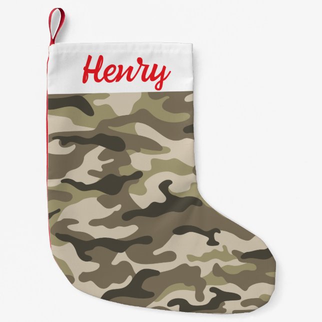 Calcetín Navideño Pequeño Camoflauge Christmas Stocking - Personalized Name  (Anverso)