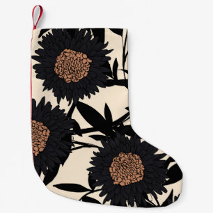 Calcetín Navideño Pequeño Camomile negro, gerbera: fondo crema.