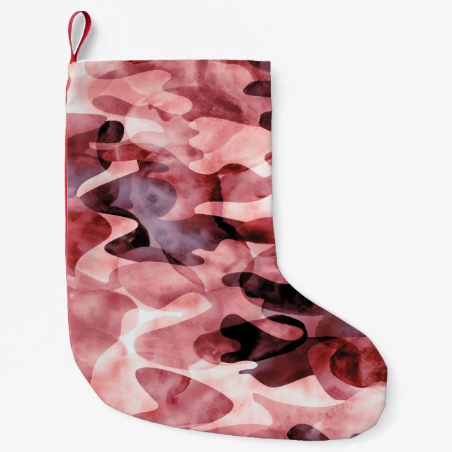 Calcetín Navideño Pequeño Camuflaje de acuarela abstracta: tintineo. (Anverso)