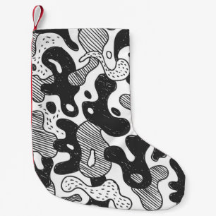 Calcetín Navideño Pequeño camuflaje de estilo doodle abstracto, negro