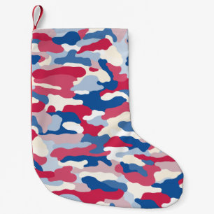Calcetín Navideño Pequeño Camuflaje rojo blanco y azul