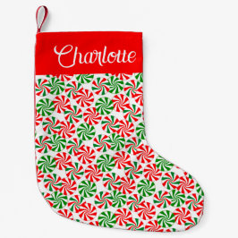 Calcetín Navideño Pequeño Candía personalizada de menta verde blanco