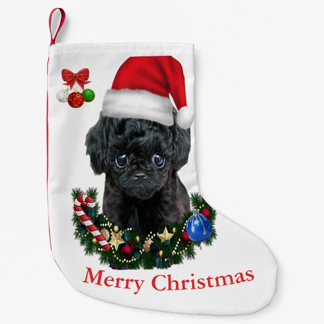 Calcetín Navideño Pequeño Caniche Navidad (Anverso)