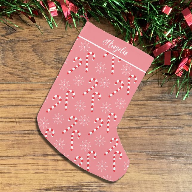 Calcetín Navideño Pequeño Cañones de caramelo y copos de nieve Navidades ros (Subido por el creador)