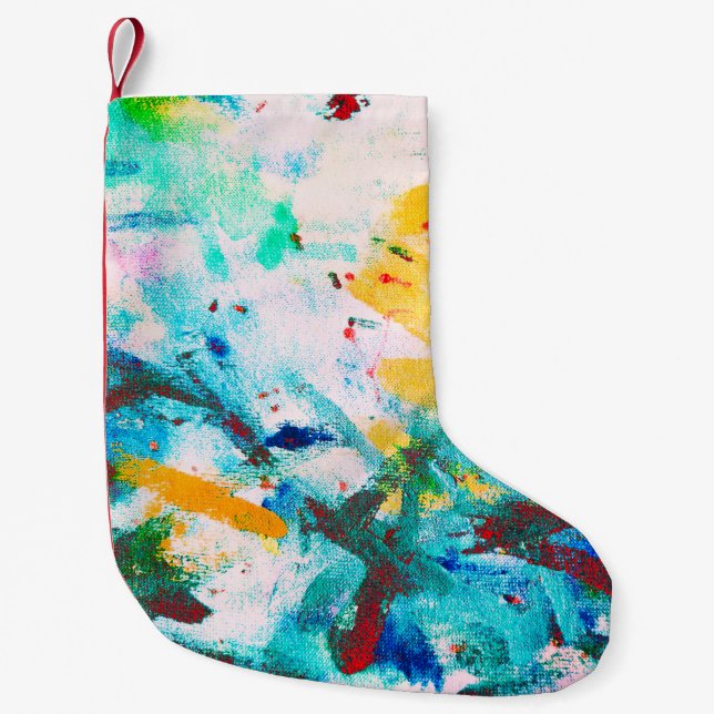 Calcetín Navideño Pequeño Canva artística verde. Ilustracion Guay morado. O (Anverso)