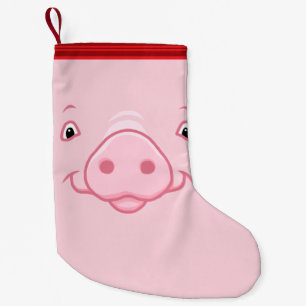 Calcetín Navideño Pequeño Cara rosada feliz linda del cerdo