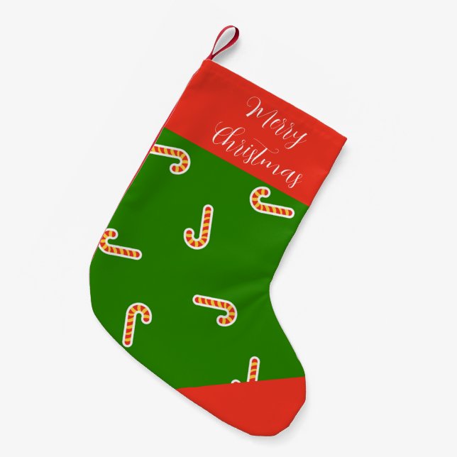 Calcetín Navideño Pequeño Caramelos de Navidad alegre verde (Frente (Colgado))