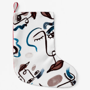 Calcetín Navideño Pequeño Caras de arte pop: acuarela abstracta.