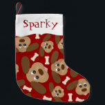Calcetín Navideño Pequeño Caras de perro lindo personalizadas<br><div class="desc">Este Navidad de perro presenta un collage de caras lindas de perro con orejas disquetas en un fondo rojo oscuro y acentuado con huesos de perro blanco. Un caldo perfecto para tu perro.</div>