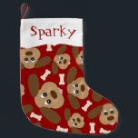 Calcetín Navideño Pequeño Caras de perro lindo personalizadas<br><div class="desc">Este Navidad de perro presenta un collage de caras lindas de perro con orejas disquetas en un fondo rojo oscuro y acentuado con huesos de perro blanco. Un caldo perfecto para tu perro.</div>