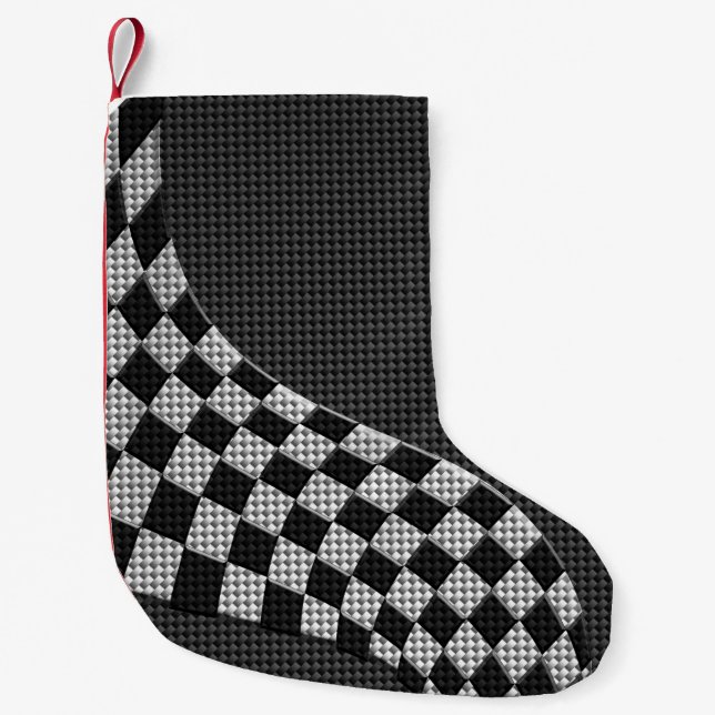 Calcetín Navideño Pequeño Carbon Fiber Style Racing Flag Wave Decor (Anverso)