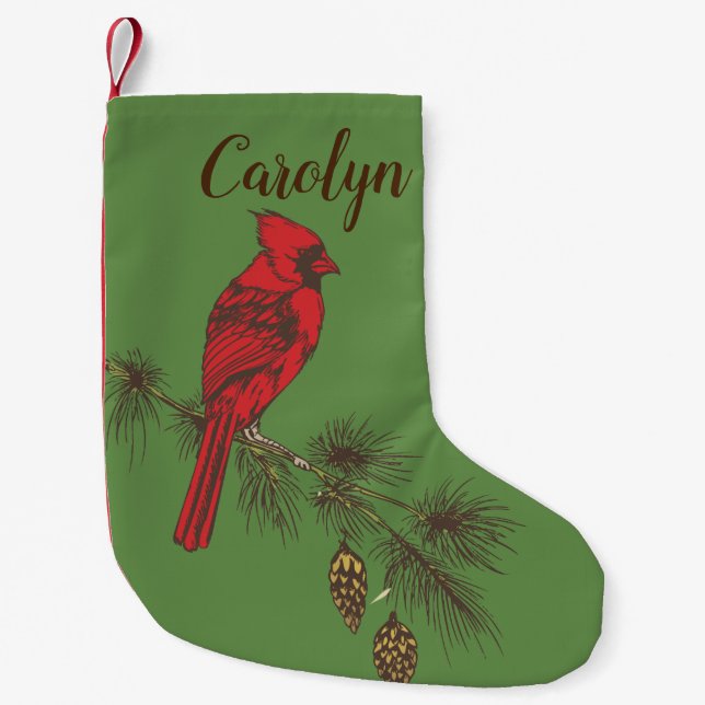 Calcetín Navideño Pequeño Cardenal rojo (Anverso)