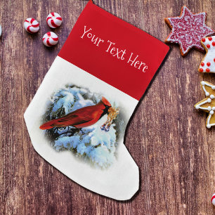 Calcetín Navideño Pequeño Cardenal vintage en invierno - añadir texto