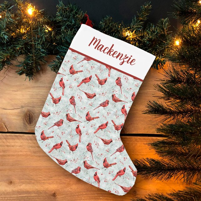 Calcetín Navideño Pequeño Cardenales rojos Navidades del Patrón de Pino Niet (Subido por el creador)