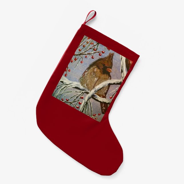 Calcetín Navideño Pequeño Cardinal Female Stocking (Frente (Colgado))
