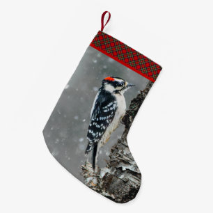 Calcetín Navideño Pequeño Carpintero lechoso en nieve - Fotografía original
