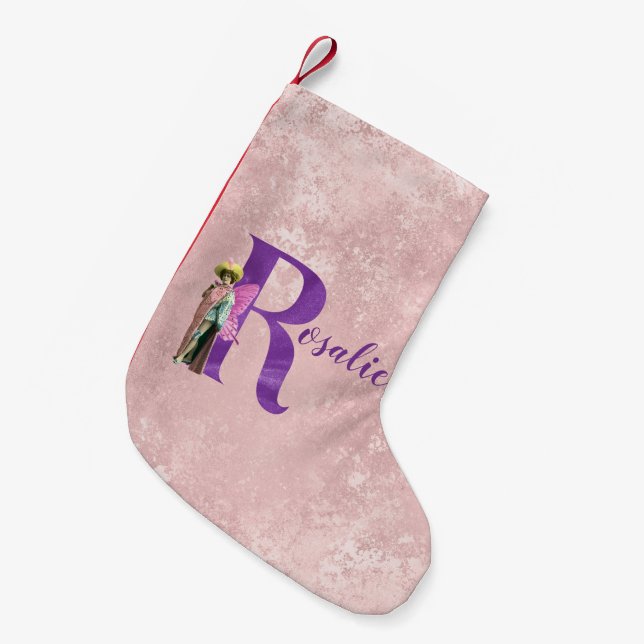Calcetín Navideño Pequeño Carta de hadas Campy Purple Shimmer R personalizad (Frente (Colgado))
