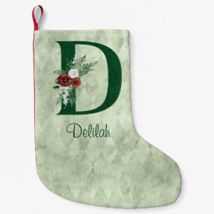 Calcetín Navideño Pequeño Carta ilustrada con flores de invierno D personali